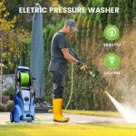 커모너 전동 압력 세척기 조절 가능한 5000 PSI 4.0 GPM 33피트 호스 릴, 4개의 노즐 및 폼 캐논, 가정용, 자동차, 파티오, 블루용 파워 클리너... 