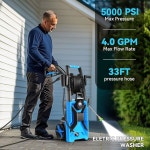 전기 압력 세척기 5000 PSI 3.0 GPM 조절 가능 압력, 33피트 호스, 노즐... 구동되는 전동 세척기, 가정용, 자동차용, 호스 릴 블루 : 자성아이