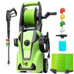 커모너 전동 압력 세척기 조절 가능한 5000 PSI 4.0 GPM 33피트 호스 릴, 4개의 노즐 및 폼 캐논, 가정용, 자동차, 파티오, 그린용 파워 클리너... 
