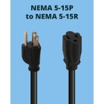 블랙, 1피트 익스텐션 6팩, 14AWG UL 3프롱 5-15P에서 DS-1L 15A 5-15R, 나열됨 DS-CQ 라이트키위 파워 SJTW 코드, 1875W, NEMA 125V... 