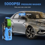 공유기 5000PSI 전기 압력 세척기, 2025년 신형 파워 33FT 유연 확장 세척기 호스 릴, 노즐 4개, 가정용/자동차용 전문 세척기(블루) Blue... 