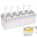 스테인리스강 조미료 펌프 스테이션과 2.3쿼트 병 5개가 포함된 샐러드울스 10L 소스 디스펜서 2L 5 Jars : 인선상사09