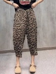 호피 바지 여자 여름 루즈핏 빅사이즈 레오파드 호피무늬 캐주얼 밴딩 일자 팬츠 : 구매대행 두리