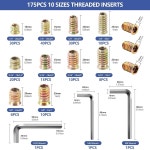 목재용 스레드 인서트 178개 0 6CM 1/4인치 -50 8CM 20인치 5/16인치 -18 9CM 3/8인치 -16 10가지 사이즈 탄소강 키트 육각 소켓 나사 모음... 