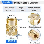 BEMAKA 0 6CM 1/4인치 스레드 인서트 25개 -20X12 7X8 7MM 황동 널링 너트 플라스틱 부품 및 3D 프린팅 부품용 -20 열 세트 H 077 25피스... 