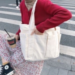 데일리포켓숄더백 지퍼 무지 여밈 대형 심플한 넉넉한 캔버스백 큰사이즈 EW87A12F : 하니스토어07