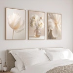 1PC/3PCS Frameless 북유럽 베이지 모란 꽃 캔버스 회화 현대 식물 포스터 미적 벽 예술 홈 인테리어 : 직구대리훈기몰