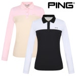 핑 골프웨어 여성 골프 티셔츠 배색 카라 긴팔 티 신축성 스판 티 어패럴 E1TO157 : 핑 포천송우점