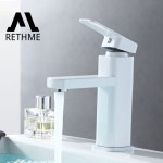 RETHME 흰색 욕실 싱크 수도꼭지 사각형 분지의 따뜻한 것과 차가운 물 혼합 세면대 탭 장착 : 월몰상사