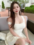 원숄더 후레아 니트 골지 플레어 미니 원피스 릴리코이 : LILIKOI