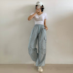 와이드핏 카고 팬츠 스트링 꾸안꾸 포켓 여름 바지 : 아우아AUA