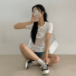 데일리 부드러운 기본티  찰떡핏 텐셀 반팔티 : 아우아AUA