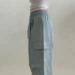 와이드핏 카고 팬츠 스트링 꾸안꾸 포켓 여름 바지 : 아우아AUA