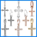 절묘한 스파클링 골든 로즈 골드 크로스 펜던트 매력 비즈 핏 오리지널 실버 925 팔찌 목걸이 DIY 쥬얼리 선물 : ayoonayoon