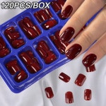 120Pcs 손톱에 체리 레드 프레스 틀린 클래식 순수한 색상 짧은 사각형 아크릴 가짜 분리형 커버 네일 팁 : 아티시아 인터내셔널