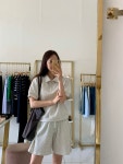 트레이닝 반바지세트 와플 반팔맨투맨 밴딩반바지 세트 : 티아모도노1