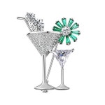 럭셔리 라인석 칵테일 글라스 브로치 크리에이티브 눈송이 브로치 쥬얼리 큐빅 지르코 브로치 레이디 부케 크리스마스 브로치 : bomsoul