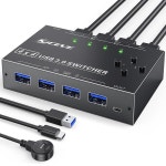 KCEVE USB 3.0 스위치 선택기 KVM 스위처 컴퓨터 4 대 공유 키보드 마우스용 주변 장치 포트 : 유통일번가