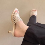 [G3434] 여성 토오픈 미들힐 구두 슬리퍼 5CM 꼬임장식 뮬 힐 : 새로이클라쓰