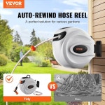 VEVOR 접이식 호스 릴 65피트 x 5/8인치 180 회전 브래킷 벽걸이 9패턴 노즐이 있는 가든 워터 자동 되감기 길이에 관계없이 잠금 슬로우 리턴... 