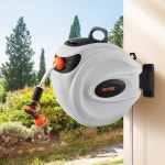 VEVOR 접이식 호스 릴 65피트 x 5/8인치 180 회전 브래킷 벽걸이 9패턴 노즐이 있는 가든 워터 자동 되감기 길이에 관계없이 잠금 슬로우 리턴... 