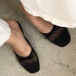 [G3417] 여성 스퀘어 뮬 시스루 메쉬 리본 슬리퍼 : 새로이클라쓰