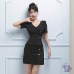 도도한 칼라넥 셔링 포인트주름 날씬핏 미니 홀복 섹시원피스 (여름-j6035 블랙) : 이끌리움