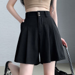 스타일아유 투버튼 반바지 여성 하이웨스트 a라인 플리츠 캐주얼 와이드 핫팬츠 HP0509 : 스타일 아유