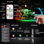 브레이크 턴 시그널이 포함된 22Pc 모터사이클 리드 언더글로우 키트, 디트리오 앱/RF 리모컨이 RGB 조명, 듀얼 존, 모터사이클용 12V 방수... 