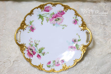 프랑스 앤틱 하빌랜드 H1541패턴 퍼피 애나멜핸드페인팅 투핸들원형트레이 : 당아욱꽃하빌랜드