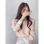 베이지 자켓 얇은 프릴 벌룬 쉬폰 보리컬러 하이넥 블라우스 흰색 프리사이즈 : 대픽1