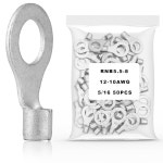 50PCS 5/16인치 비절연 링 단자 12-10 AWG 적색 구리선 커넥터 O형 크림프 : 씨유리테일