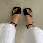 [G3461] 여성 스퀘어 반쪽 스트랩 7CM 미들힐 샌들 : 새로이클라쓰