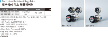 SL1-B510 내부식성 가스 레귤레이터 TANAKA : 세진과학