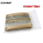 860개/세트 탄소 필름 저항기 키트 1/4W 5% 모듬 세트 43 값  20PCS 1R - 1M 옴 0.25W 팩 : 범이소마켓