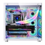 데스크탑 컴퓨터 케이스 게이밍 PC 섀시 ATX 타워 완전 환기식 공기 강화 유리 미디엄 업라이트 고공기량 흰색 ARGB 팬 및 360 수냉방... 