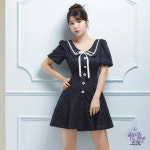 깔끔 레이스 칼라넥 리본 플레어 미니 홀복 섹시원피스 (여름-j6088 네이비) : 이끌리움