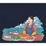 바다 신선 회 횟집 수산 생선 물고기 sea food 씨푸드 어부 어촌 해물 식당 시장 파르텔 벽지 시트지 롤스크린 : 으뜸데코