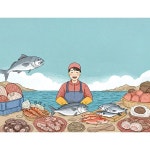 바다 신선 회 횟집 수산 생선 물고기 sea food 씨푸드 어부 어촌 해물 식당 시장 파르텔 벽지 시트지 롤스크린 : 으뜸데코