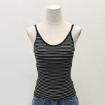 여자 스트라이프 나시 티셔츠 캡일체형 민소매 여름 캐주얼 줄무늬 단가라 이너티 썸머룩 : 앳홈샵