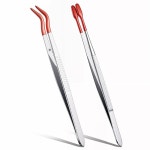 2PCS 고무 팁 핀셋 PVC 코팅 구부러지고 곧은 평평한 스테인리스 스틸 공예용 세트 : 노에르몰