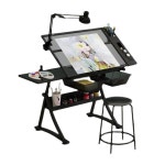 화판 이젤 그림 그림책상 미술 건축과 작업대 클래식 왼쪽하위보드 및블랙프레임 왼쪽 보조판 글라스 모양 책상만 판재가 탁자 위에만 놓여 있다... 