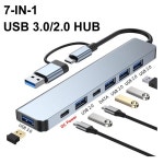 7-IN-1 7포트 USB/A TYPE-C 3.0/2.0 허브 도킹 스테이션 5Gbps 고속 전송 분배기 유형 C-키용 OTG 어댑터 : 삼룡산업
