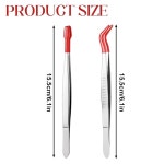 2PCS 고무 팁 핀셋 PVC 코팅 구부러지고 곧은 평평한 스테인리스 스틸 공예용 세트 : 노에르몰