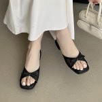 [G3493]스퀘어 오픈토 사각 리본 뮬 슬리퍼 시스루 메쉬 여름 슬리퍼 : 새로이클라쓰
