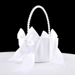 스타푸니 웨딩 플라워 걸 바구니, 걸을 위한 진주 손잡이 귀여운 화이트 : 마중나온상점