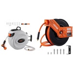 9패턴 노즐이 있는 VEVOR 84피트 x 5/8인치 가든 워터 호스 릴과 5피트 리드가 50피트 3/8인치 하이브리드 에어 : 모두담은몰