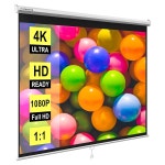 VIVOHOME 프로젝터 화면 풀다운, 1 1 120인치 접이식 프로젝션 화면, 홈 시어터, 시네마, 오피스용 HD 4K 수동 풀 무비 화면(84x84인치... 