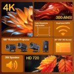 Woopker HY320 미니 업그레이드 안드 11 지원 4K 네이티브 720P 300ANSI Wifi6 BT5 0 가정용 사용자를 위한 휴대용 IR te EU 플러그... 
