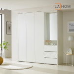 라홈 로라 붙박이장 무몰딩 화장대 포함 누드 거울 작은방 여닫이 150cm 푸쉬타입 친환경 E0 : LAHOM 라홈